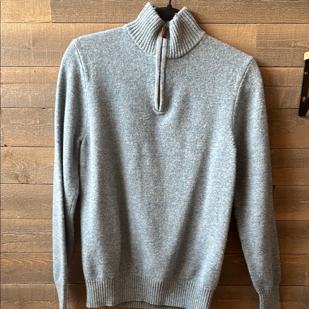 Bonobos Blue Lambs Wool 3/4 Zip Up Sweater Classic Knit